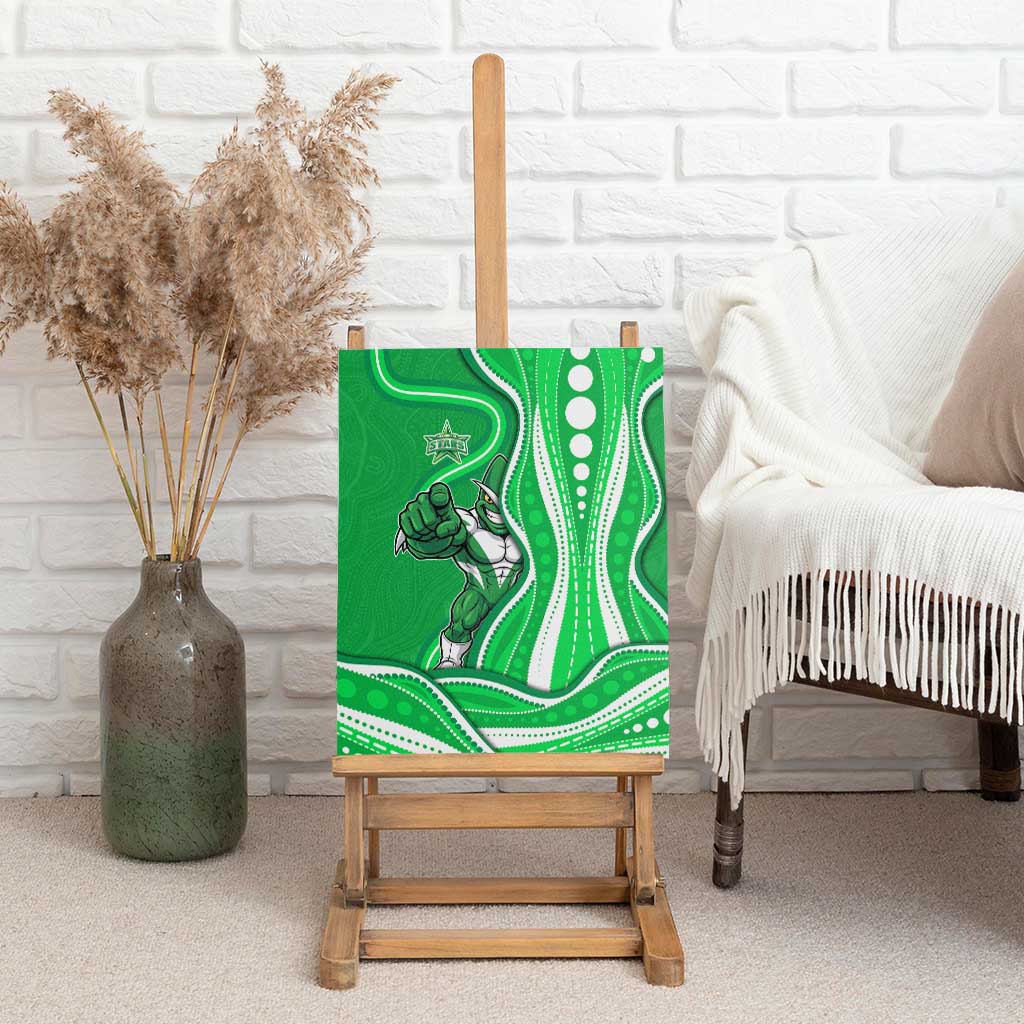 Melbourne Stars Canvas Wall Art Aboriginal Dot Art Green White - Tribal Wave Pattern