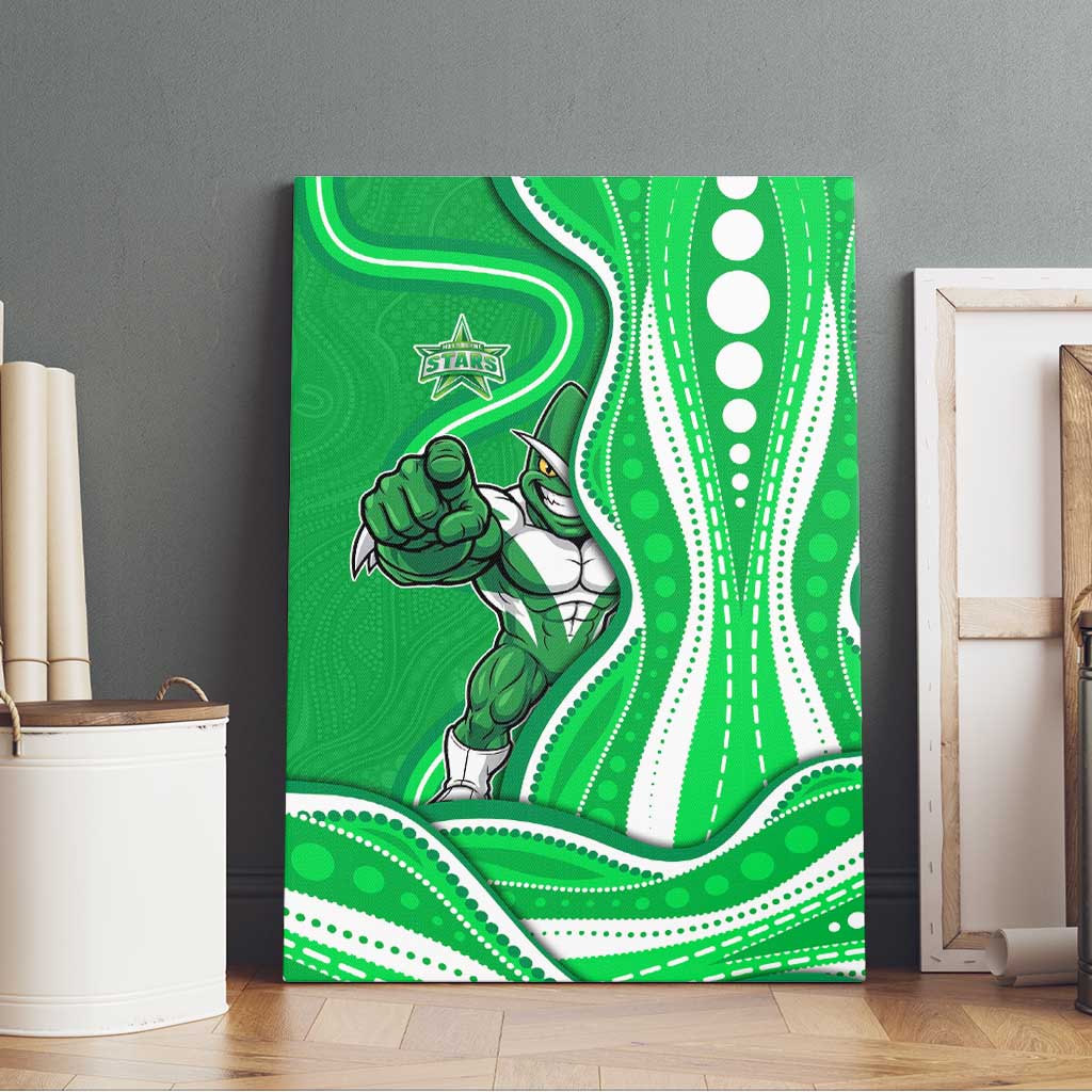 Melbourne Stars Canvas Wall Art Aboriginal Dot Art Green White - Tribal Wave Pattern