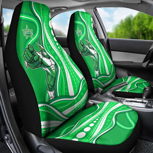 Melbourne Stars Car Seat Cover Aboriginal Dot Art Green White - Tribal Wave Pattern