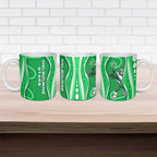 Melbourne Stars Ceramic Mug Aboriginal Dot Art Green White - Tribal Wave Pattern