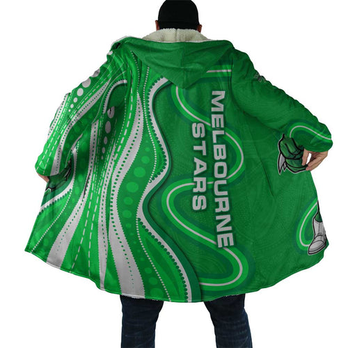 Melbourne Stars Cloak Aboriginal Dot Art Green White - Tribal Wave Pattern