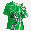 Melbourne Stars Cross Shoulder Shirt Aboriginal Dot Art Green White - Tribal Wave Pattern