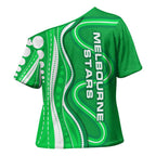 Melbourne Stars Cross Shoulder Shirt Aboriginal Dot Art Green White - Tribal Wave Pattern