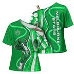 Melbourne Stars Cross Shoulder Shirt Aboriginal Dot Art Green White - Tribal Wave Pattern