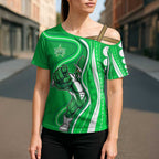 Melbourne Stars Cross Shoulder Shirt Aboriginal Dot Art Green White - Tribal Wave Pattern