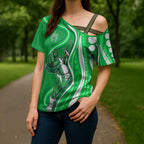 Melbourne Stars Cross Shoulder Shirt Aboriginal Dot Art Green White - Tribal Wave Pattern
