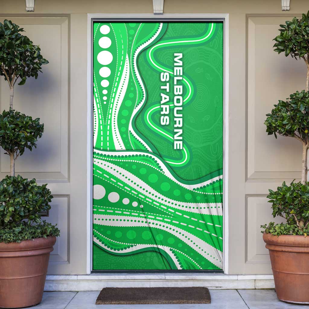 Melbourne Stars Door Cover Aboriginal Dot Art Green White - Tribal Wave Pattern