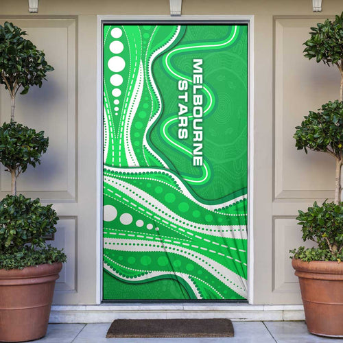 Melbourne Stars Door Cover Aboriginal Dot Art Green White - Tribal Wave Pattern