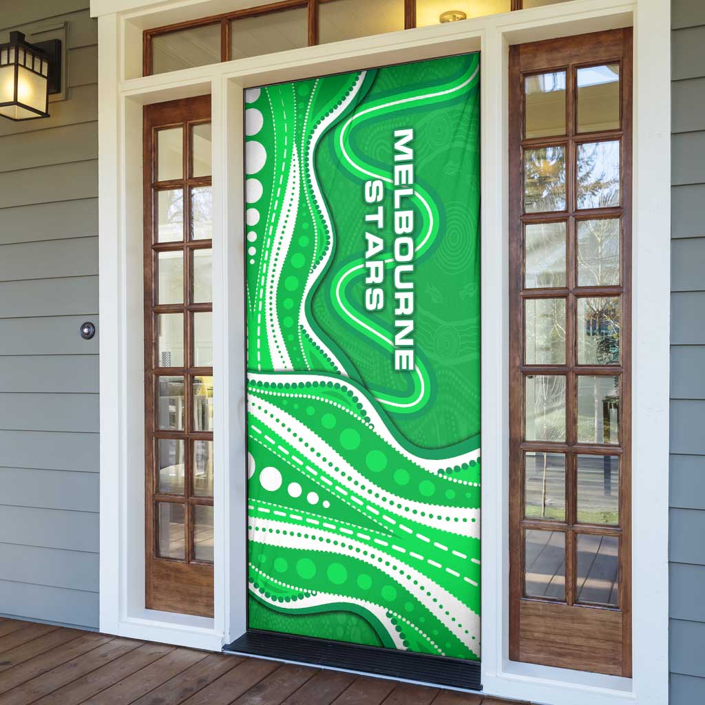 Melbourne Stars Door Cover Aboriginal Dot Art Green White - Tribal Wave Pattern