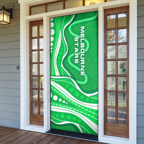 Melbourne Stars Door Cover Aboriginal Dot Art Green White - Tribal Wave Pattern