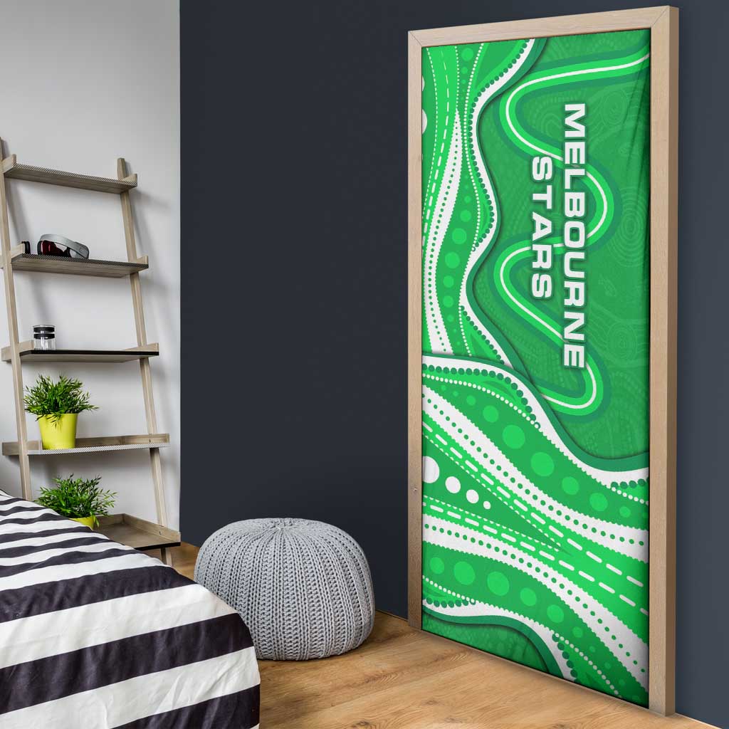 Melbourne Stars Door Cover Aboriginal Dot Art Green White - Tribal Wave Pattern