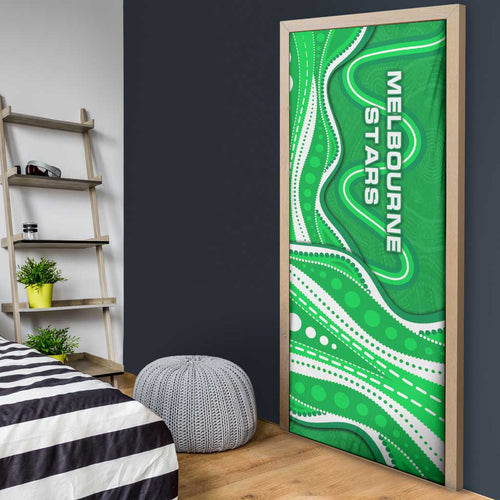 Melbourne Stars Door Cover Aboriginal Dot Art Green White - Tribal Wave Pattern