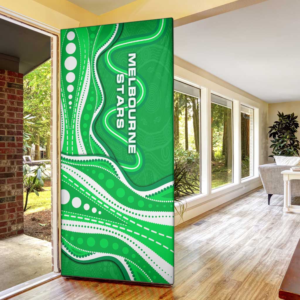 Melbourne Stars Door Cover Aboriginal Dot Art Green White - Tribal Wave Pattern