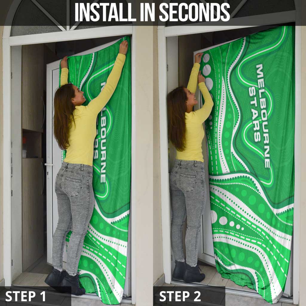 Melbourne Stars Door Cover Aboriginal Dot Art Green White - Tribal Wave Pattern