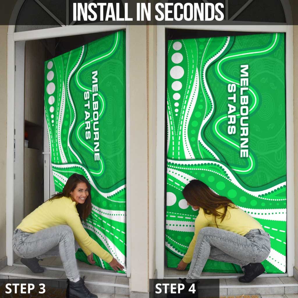 Melbourne Stars Door Cover Aboriginal Dot Art Green White - Tribal Wave Pattern