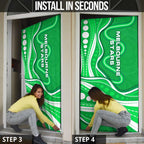 Melbourne Stars Door Cover Aboriginal Dot Art Green White - Tribal Wave Pattern
