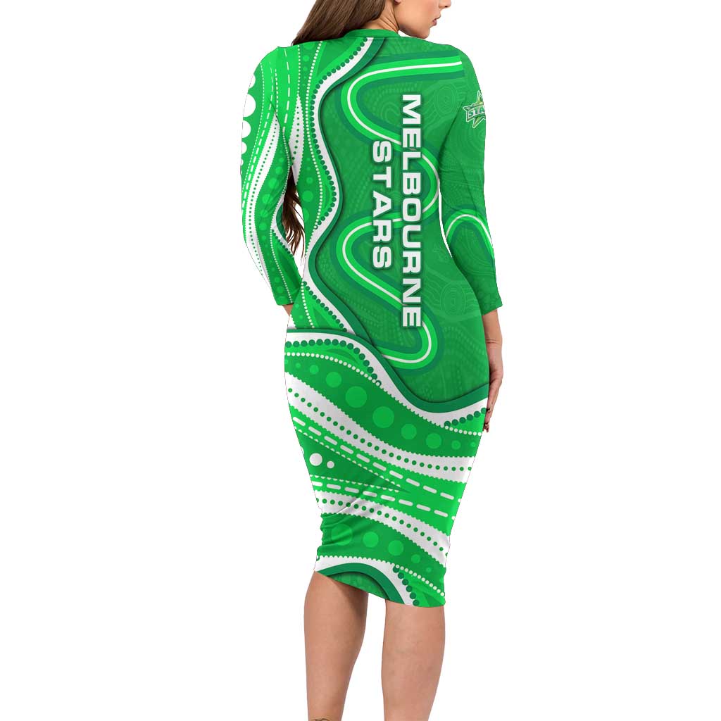 Melbourne Stars Family Matching Long Sleeve Bodycon Dress and Hawaiian Shirt Aboriginal Dot Art Green White - Tribal Wave Pattern