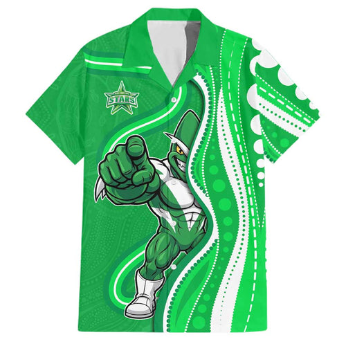 Melbourne Stars Family Matching Off The Shoulder Long Sleeve Dress and Hawaiian Shirt Aboriginal Dot Art Green White - Tribal Wave Pattern