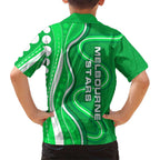 Melbourne Stars Family Matching Off Shoulder Maxi Dress and Hawaiian Shirt Aboriginal Dot Art Green White - Tribal Wave Pattern