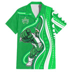 Melbourne Stars Family Matching Off Shoulder Maxi Dress and Hawaiian Shirt Aboriginal Dot Art Green White - Tribal Wave Pattern