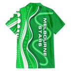 Melbourne Stars Family Matching Off Shoulder Maxi Dress and Hawaiian Shirt Aboriginal Dot Art Green White - Tribal Wave Pattern