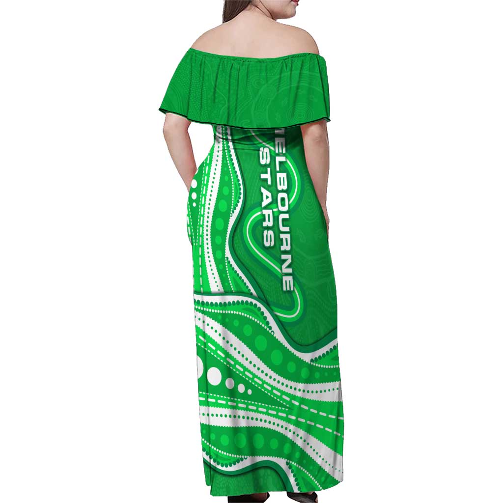Melbourne Stars Family Matching Off Shoulder Maxi Dress and Hawaiian Shirt Aboriginal Dot Art Green White - Tribal Wave Pattern