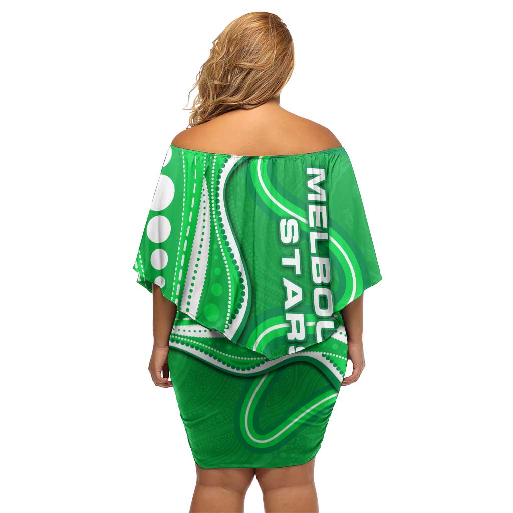 Melbourne Stars Family Matching Off Shoulder Short Dress and Hawaiian Shirt Aboriginal Dot Art Green White - Tribal Wave Pattern