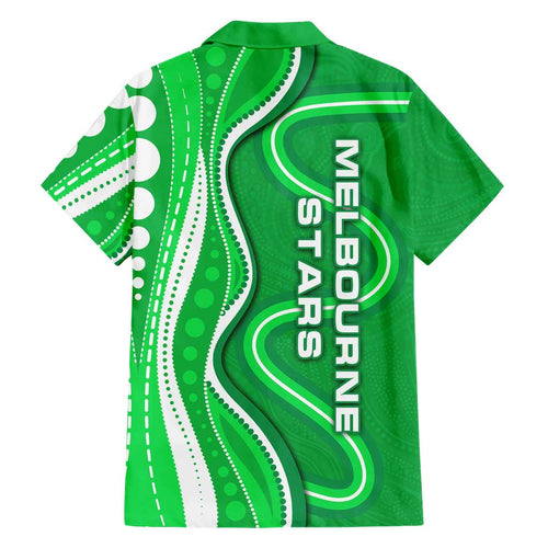 Melbourne Stars Family Matching Summer Maxi Dress and Hawaiian Shirt Aboriginal Dot Art Green White - Tribal Wave Pattern