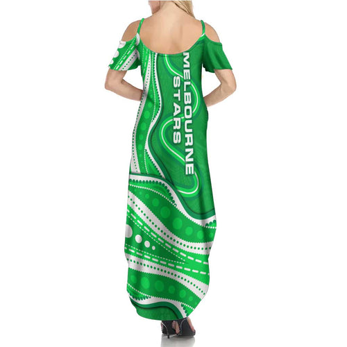 Melbourne Stars Family Matching Summer Maxi Dress and Hawaiian Shirt Aboriginal Dot Art Green White - Tribal Wave Pattern