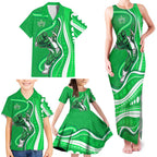 Melbourne Stars Family Matching Tank Maxi Dress and Hawaiian Shirt Aboriginal Dot Art Green White - Tribal Wave Pattern