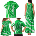 Melbourne Stars Family Matching Tank Maxi Dress and Hawaiian Shirt Aboriginal Dot Art Green White - Tribal Wave Pattern