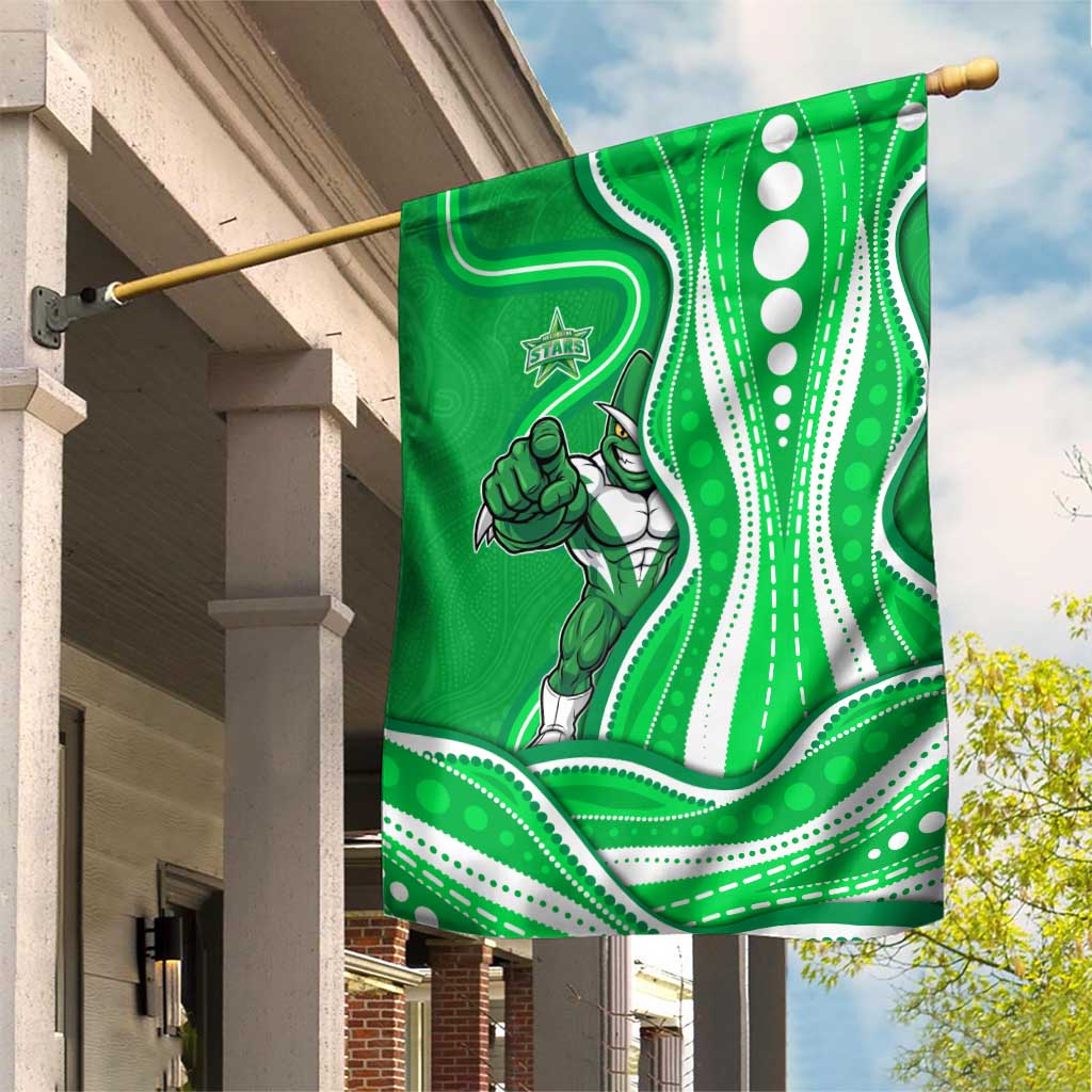Melbourne Stars Garden Flag Aboriginal Dot Art Green White - Tribal Wave Pattern