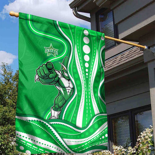 Melbourne Stars Garden Flag Aboriginal Dot Art Green White - Tribal Wave Pattern