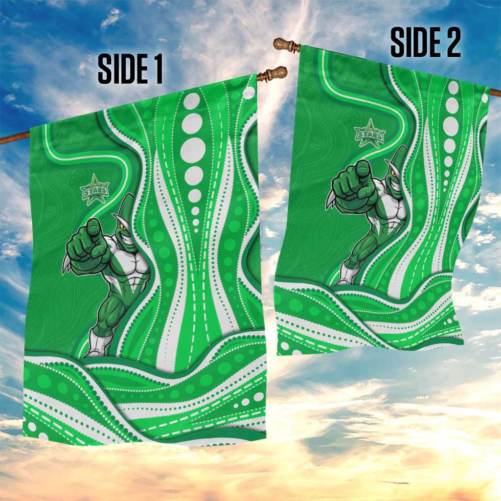Melbourne Stars Garden Flag Aboriginal Dot Art Green White - Tribal Wave Pattern