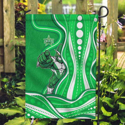 Melbourne Stars Garden Flag Aboriginal Dot Art Green White - Tribal Wave Pattern