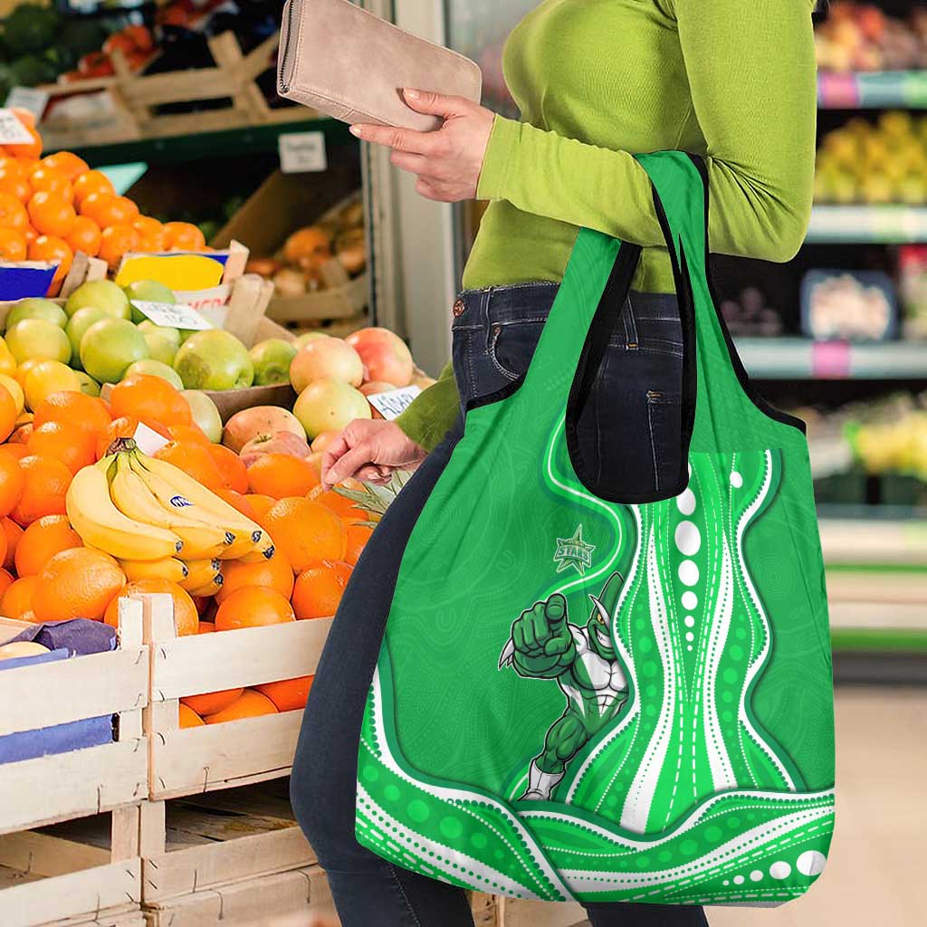 Melbourne Stars Grocery Bag Aboriginal Dot Art Green White - Tribal Wave Pattern