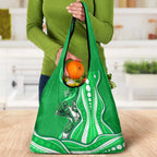 Melbourne Stars Grocery Bag Aboriginal Dot Art Green White - Tribal Wave Pattern