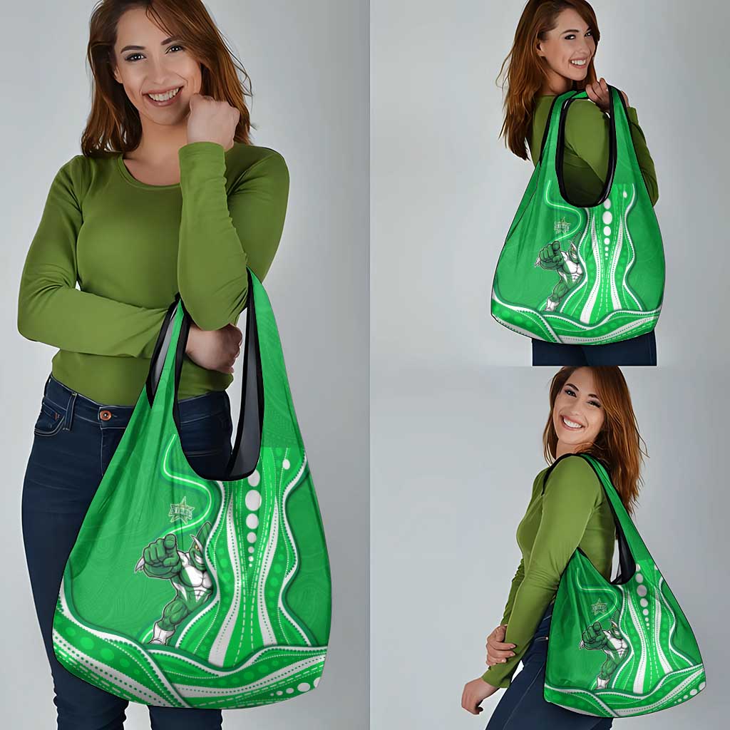 Melbourne Stars Grocery Bag Aboriginal Dot Art Green White - Tribal Wave Pattern
