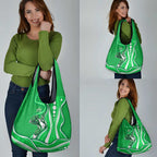 Melbourne Stars Grocery Bag Aboriginal Dot Art Green White - Tribal Wave Pattern