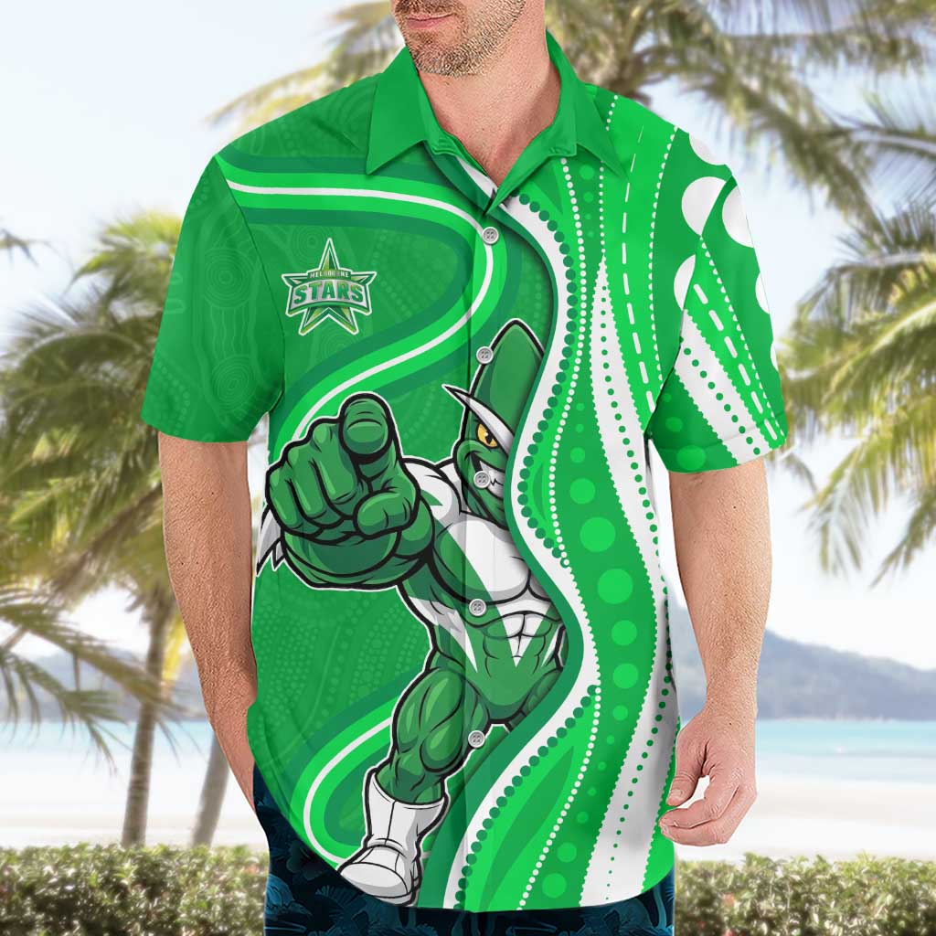 Melbourne Stars Hawaiian Shirt Aboriginal Dot Art Green White - Tribal Wave Pattern
