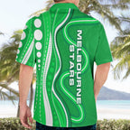 Melbourne Stars Hawaiian Shirt Aboriginal Dot Art Green White - Tribal Wave Pattern