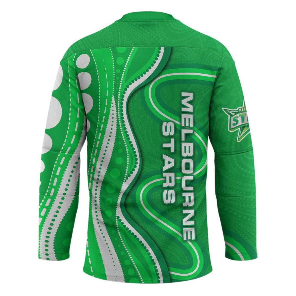 Melbourne Stars Hockey Jersey Aboriginal Dot Art Green White - Tribal Wave Pattern
