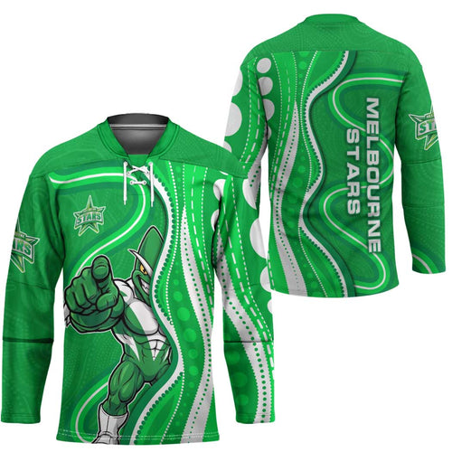 Melbourne Stars Hockey Jersey Aboriginal Dot Art Green White - Tribal Wave Pattern