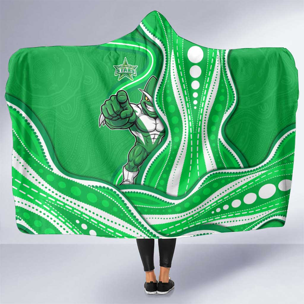 Melbourne Stars Hooded Blanket Aboriginal Dot Art Green White - Tribal Wave Pattern
