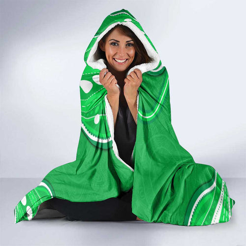 Melbourne Stars Hooded Blanket Aboriginal Dot Art Green White - Tribal Wave Pattern