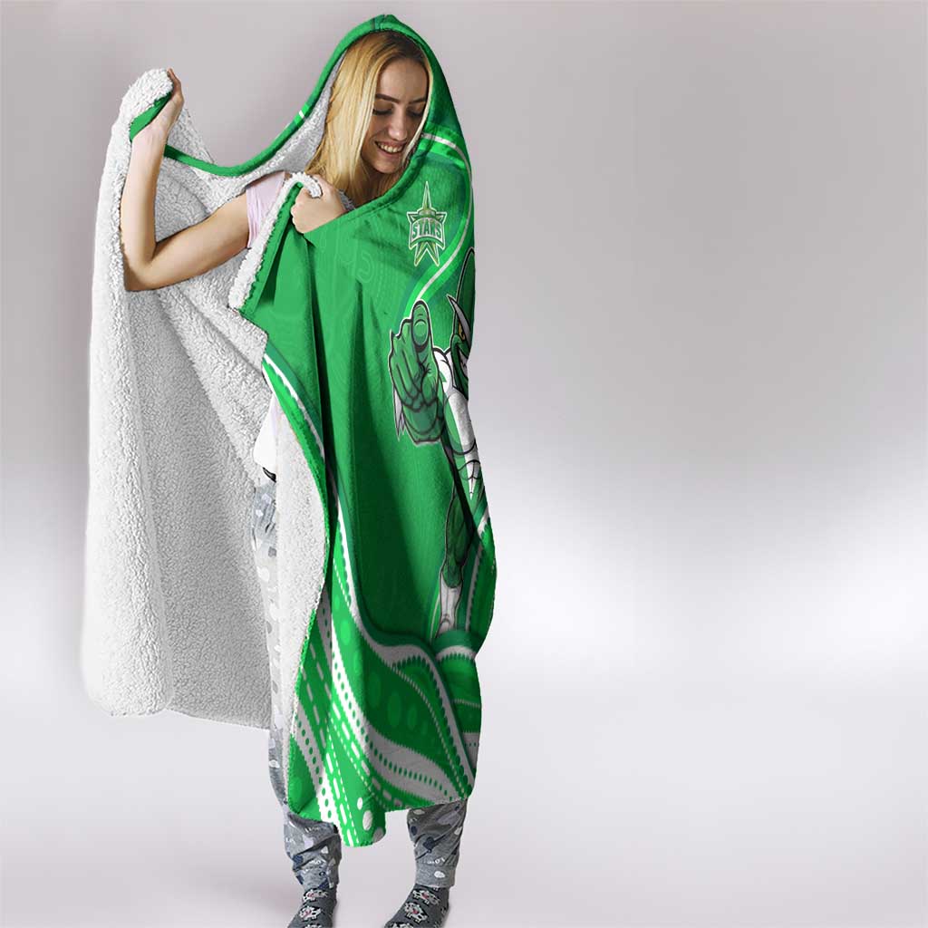 Melbourne Stars Hooded Blanket Aboriginal Dot Art Green White - Tribal Wave Pattern