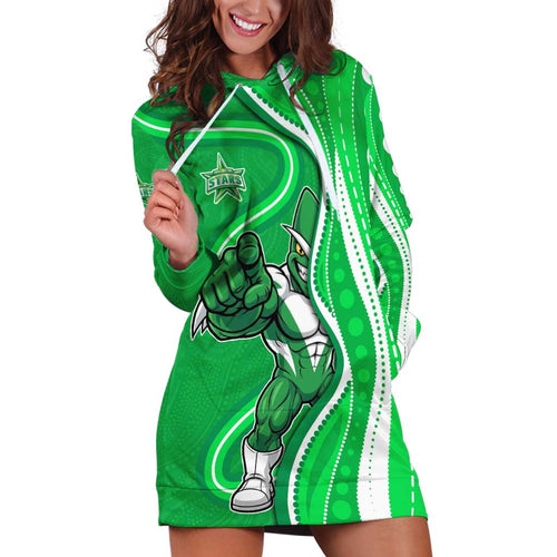 Melbourne Stars Hoodie Dress Aboriginal Dot Art Green White - Tribal Wave Pattern