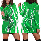 Melbourne Stars Hoodie Dress Aboriginal Dot Art Green White - Tribal Wave Pattern