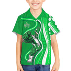 Melbourne Stars Kid Hawaiian Shirt Aboriginal Dot Art Green White - Tribal Wave Pattern
