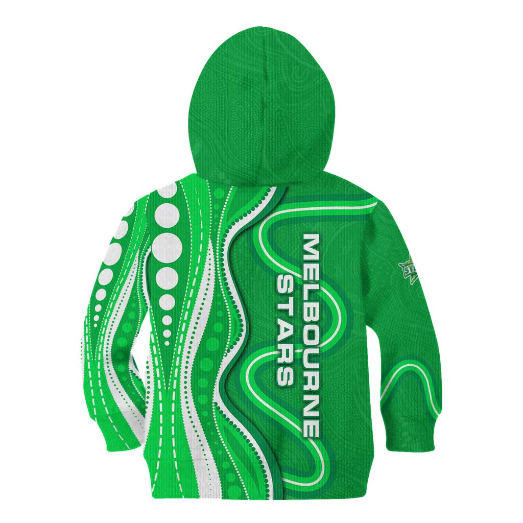 Melbourne Stars Kid Hoodie Aboriginal Dot Art Green White - Tribal Wave Pattern
